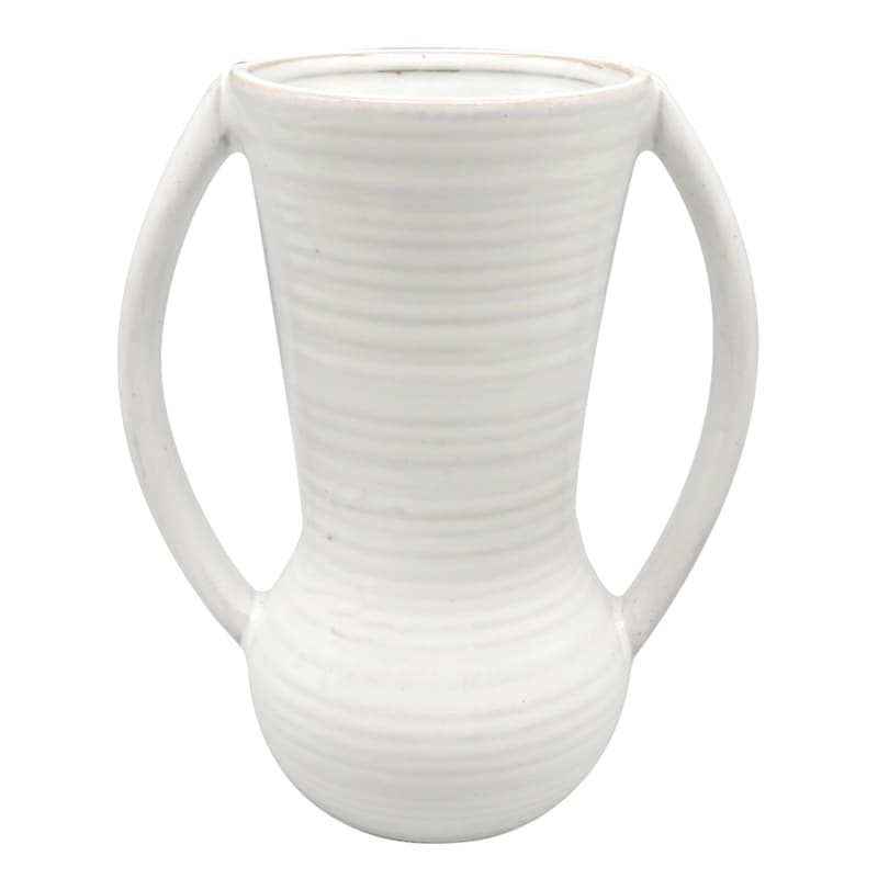 White Ceramic Vase with Handles, 6x7 | At Home