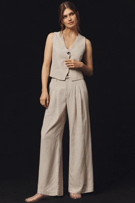 The Avery Linen High-Rise Wide-Leg Dot Trousers by Maeve | Anthropologie (US)