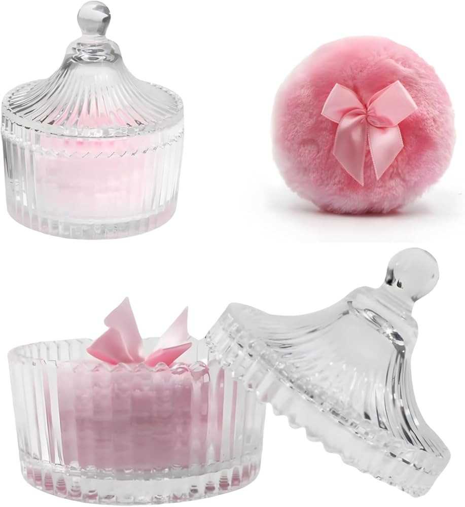 2 Pcs Large Body Powder Puff and Container Valentine's Day gift Powder Container with Puff Crysta... | Amazon (US)