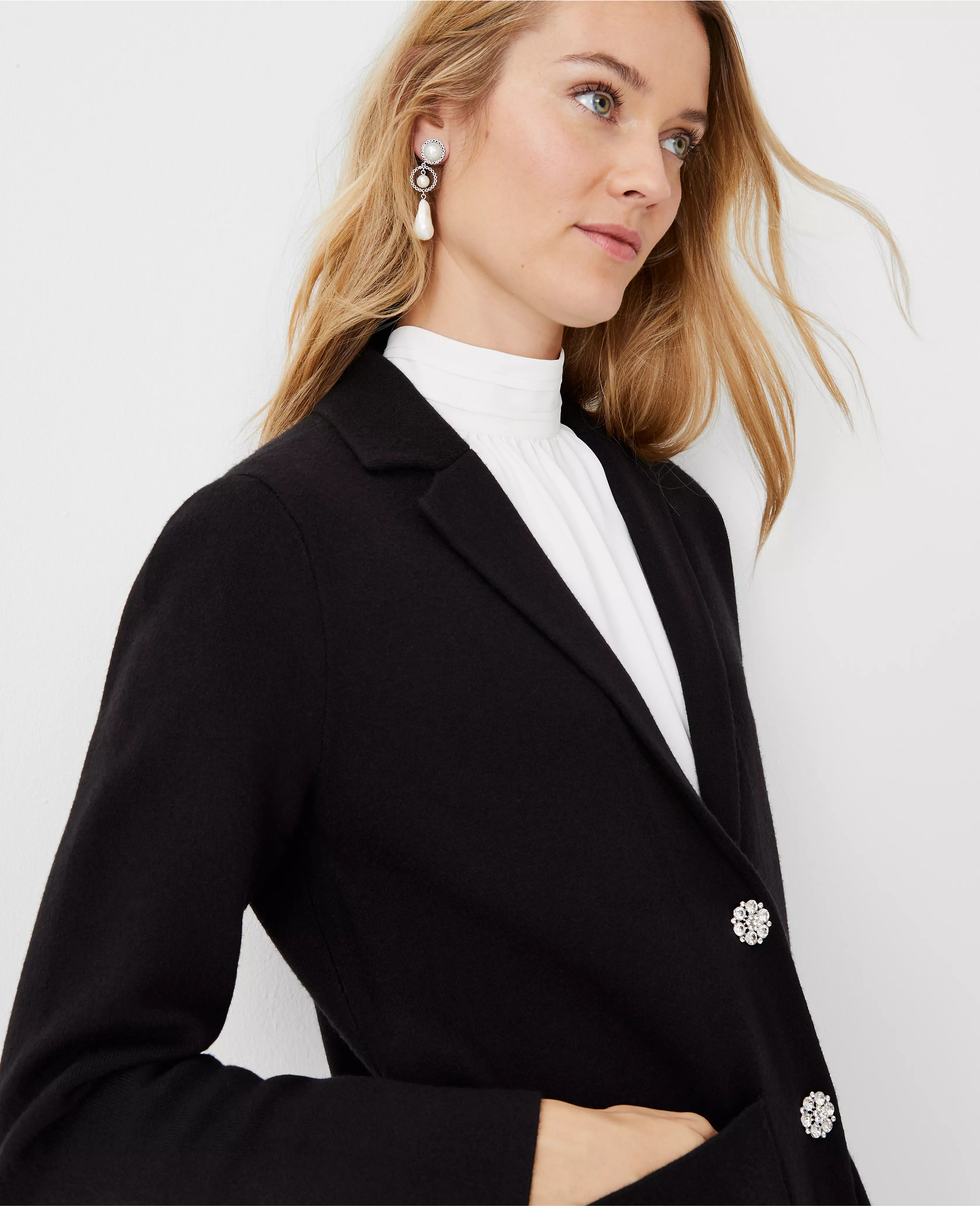 Jeweled Button Sweater Blazer | Ann Taylor (US)