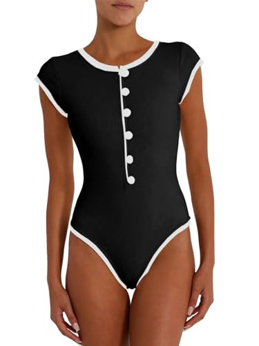 Fisoew Womens One Piece Swimsuits Zip Front High Cut Ribbed Modest Color Block Tummy Control Bathing Suits | Amazon (US)