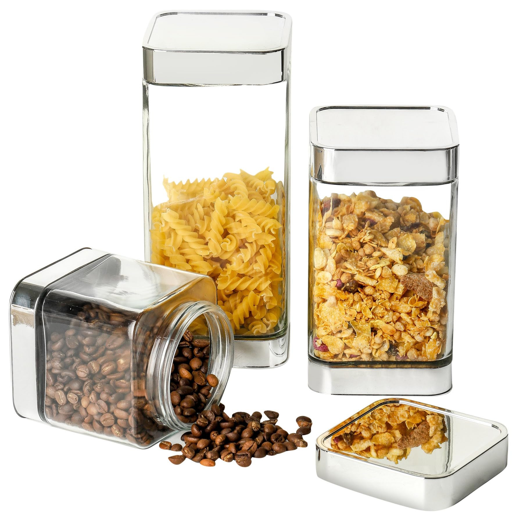 Glass Storage Jars-Large Kitchen Glass Canisters with Airtight Lids -Coffee Pasta Sugar Tea Snack... | Amazon (US)