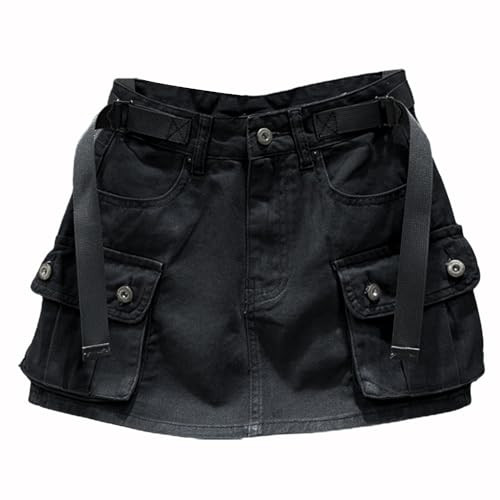 Womens Black Cargo Skirt Cute Y2k Low Waist Mini Denim Jean Skirt (Black, L) | Amazon (US)