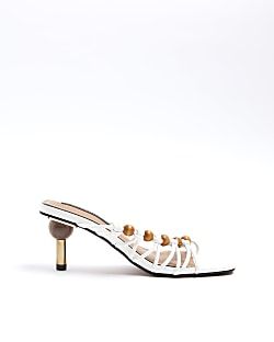 White beaded strappy mule heeled sandals | River Island (UK & IE)