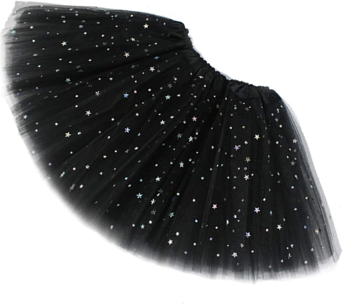 Womens Adult Sparkle Elastic 3 Layered Tulle Tutu Skirt | Amazon (US)