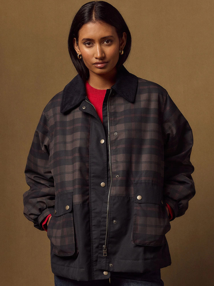 Brown/Navy Check Cord Collar Heritage Trench Coat | Next EU