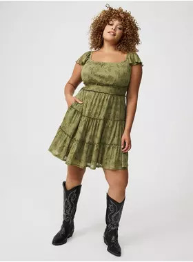 Mini Flutter-Sleeve Tiered Dress | Torrid (US & Canada)