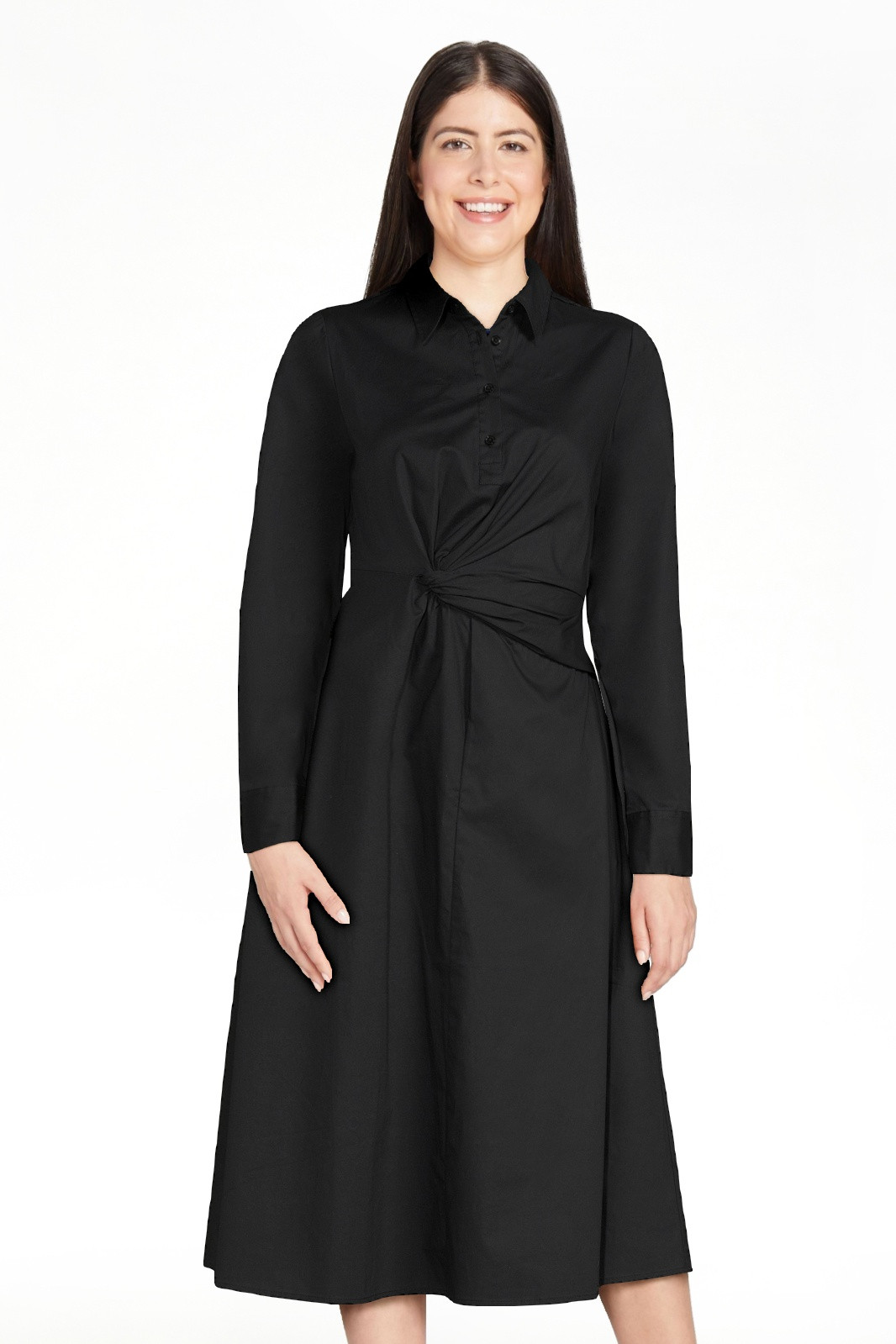 Scoop Women's Side Knot Poplin Midi Shirt Dress with Long Sleeves, Sizes XS-XXL | Walmart (US)