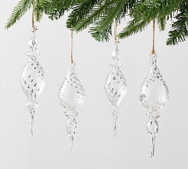 Glass Mixed Finial Ornaments - Set of 4 | Pottery Barn (US)