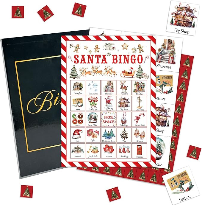 Christmas Party Bingo Game Cards, Santa Bingo Set for Adults Large Group, Winter Holiday Fun Part... | Amazon (US)