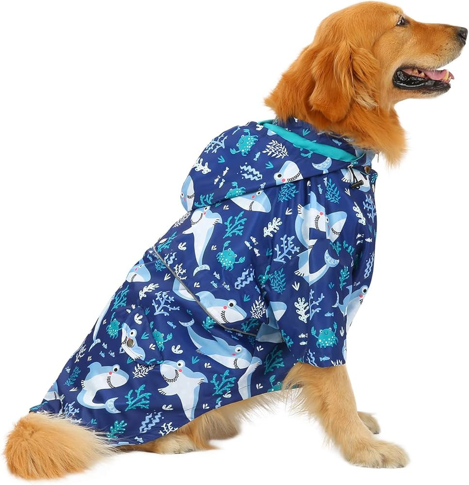 HDE Dog Raincoat Double Layer Zip Rain Jacket with Hood for Small to Large Dogs Sharks - XL | Amazon (US)