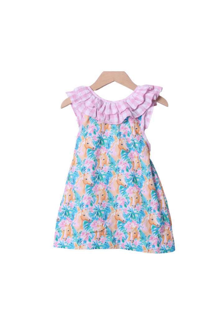 Pink Ruffle Floral Horse Dress | The Smocked Flamingo
