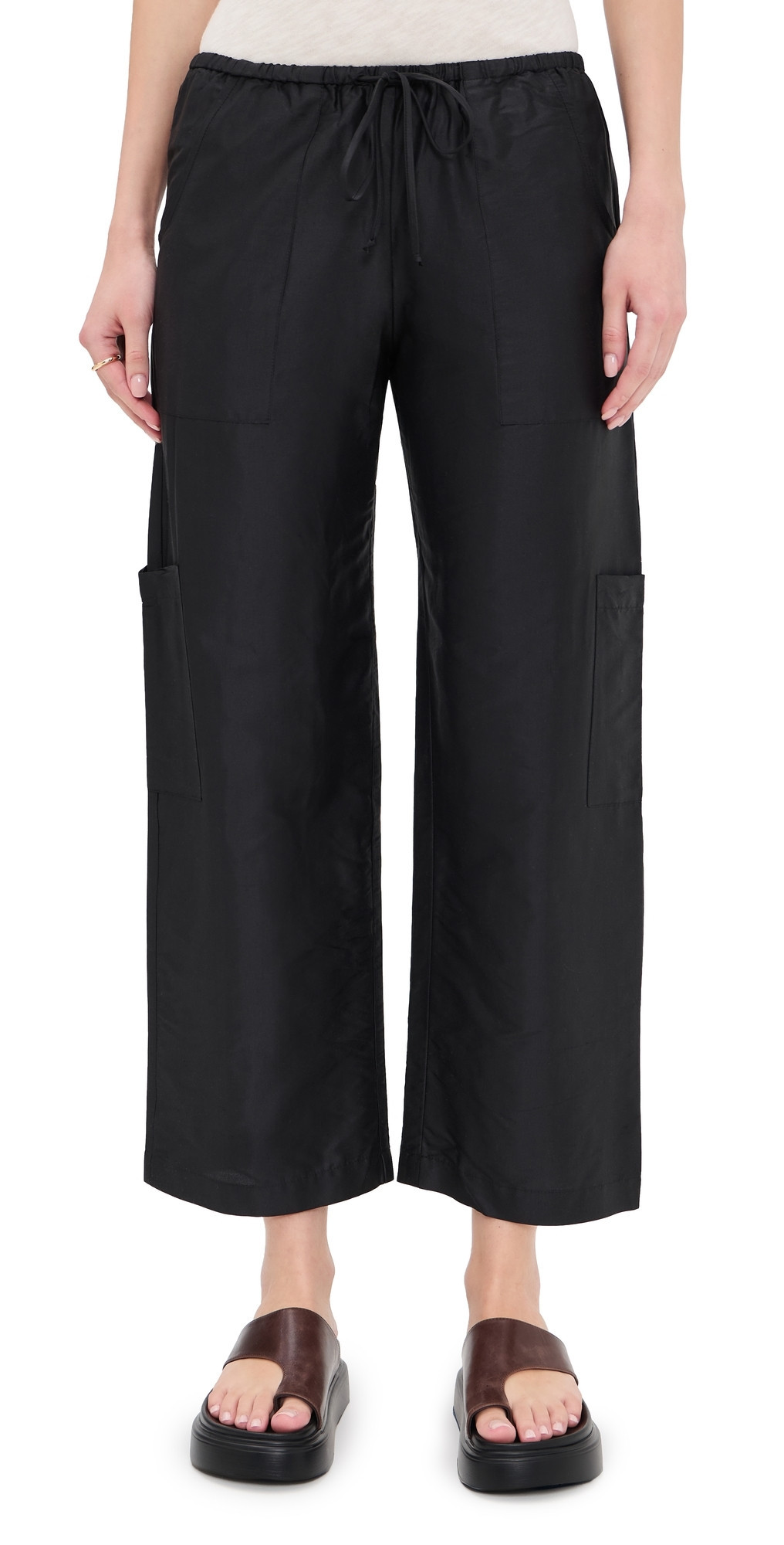 DONNI. The Silk Taffeta Drawstring Cargo Pants Jet M | Shopbop