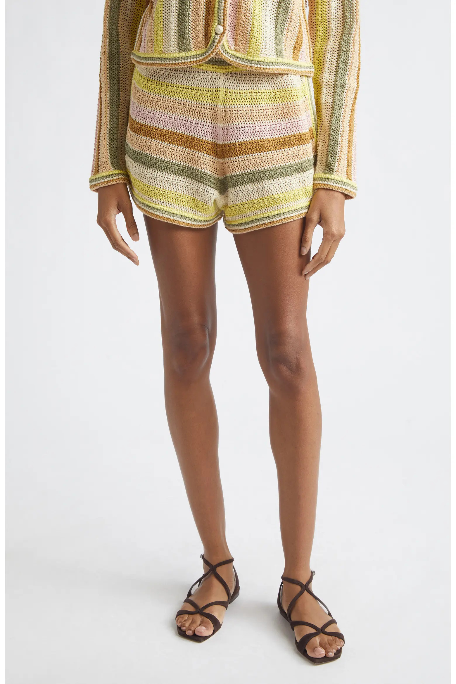 Indra Stripe Cotton Open Stitch Shorts (Women) | Nordstrom | Nordstrom