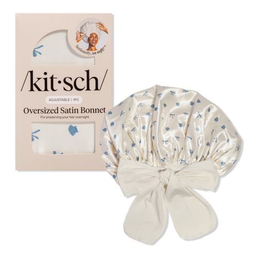 Kitsch Oversized Satin Hair Bonnet - Pearlized Cream & Coastal Blue | Ulta