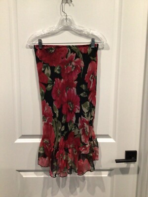 EUC Liz Byer women’s medium black with bright flowers skirt elastic waistband  | eBay | eBay US