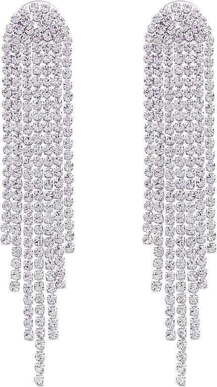 SELOVO Clear Rhinestone Crystal Boho Tassel Long Sparkle Dangle Earrings 2.8"/3.3" | Amazon (US)