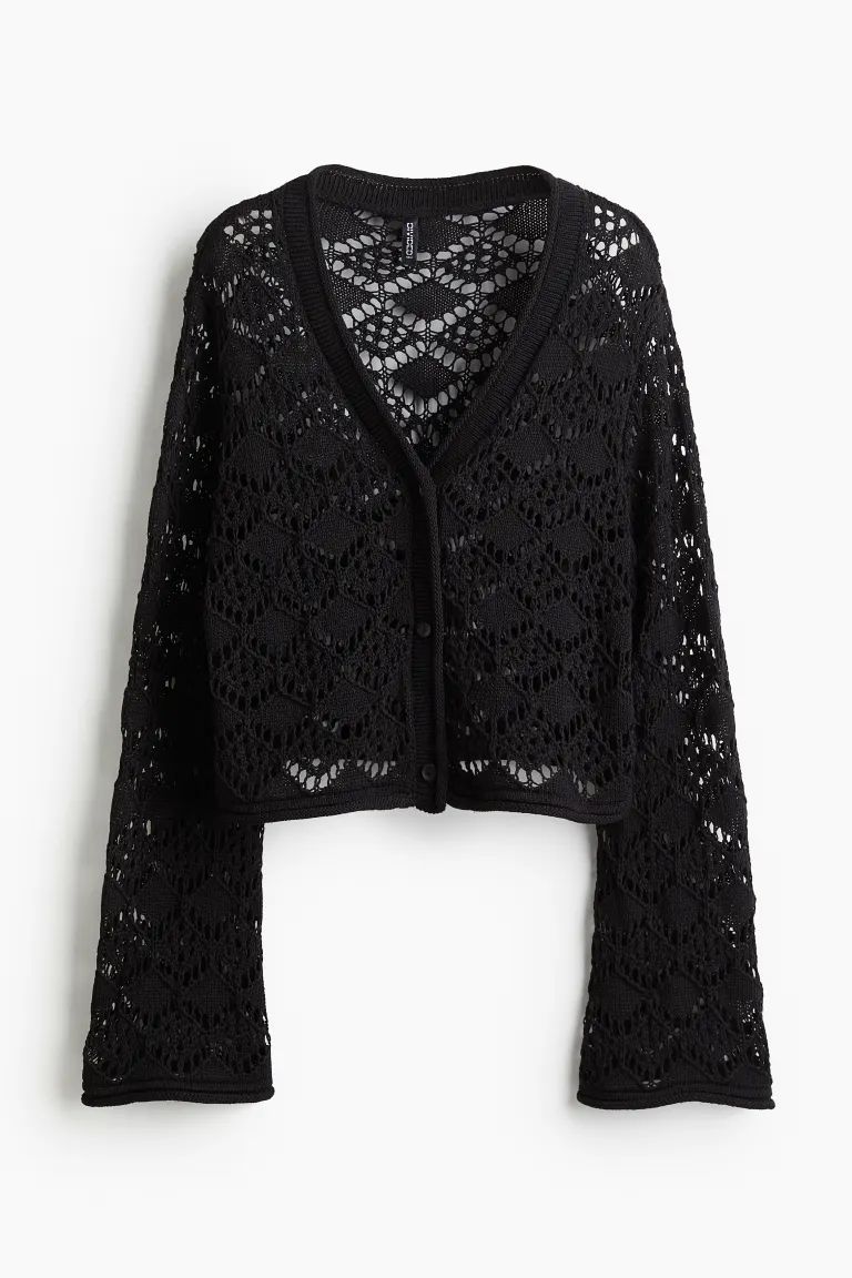 Pointelle-knit Cardigan - Black - Ladies | H&M US | H&M (US + CA)