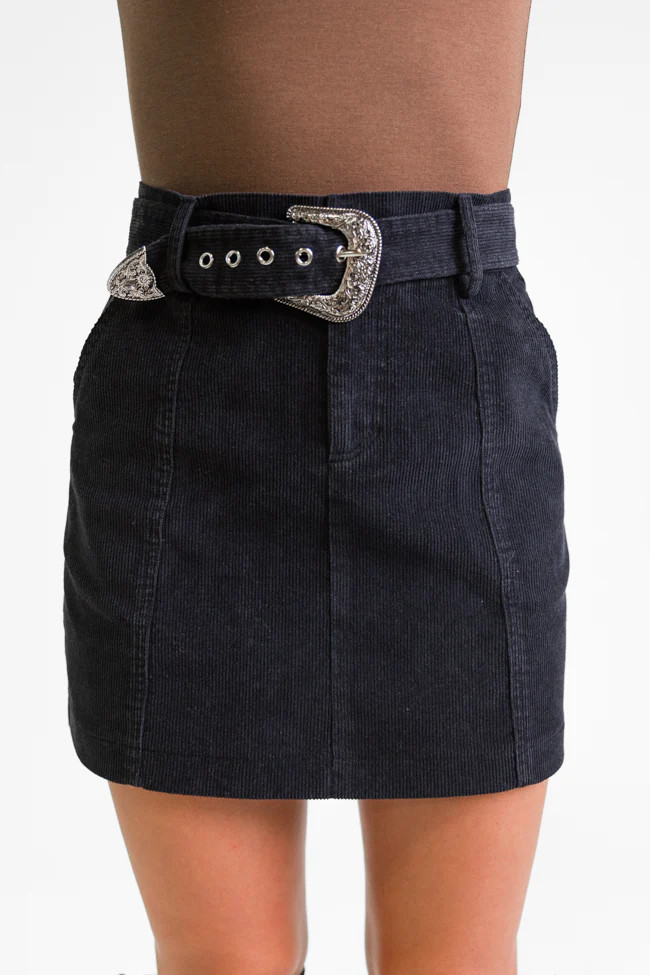 Just To See You Smile Black Belted Corduroy Skirt | Pink Lily