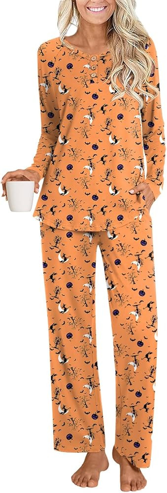 Anydoll Womens Pajamas Set 2 Piece Lounge Outfits Fall Long Sleeve Button Up Sleepwear with Pocke... | Amazon (US)