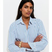 Women's Blue Cotton Striped Oversized Shirt New Look | New Look (UK)
