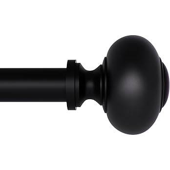 Black Curtain Rod 48"-86" for windows 1 Pack with Round Finials, 1" Diameter Rod Decorative Round... | Amazon (US)