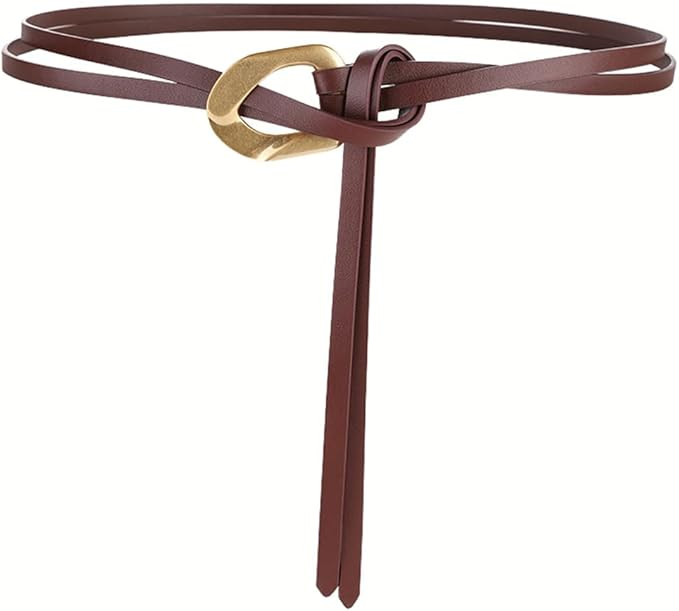 Women Tie Leather Belt Gold Buckle Double Straps Waist Belts | Amazon (US)