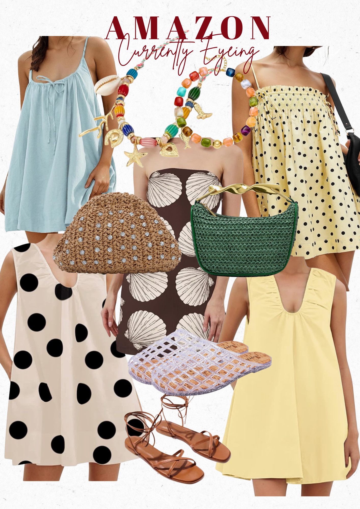 Summer essentials for you! Dresses, accessories, and sandals to keep you stylish. 

 