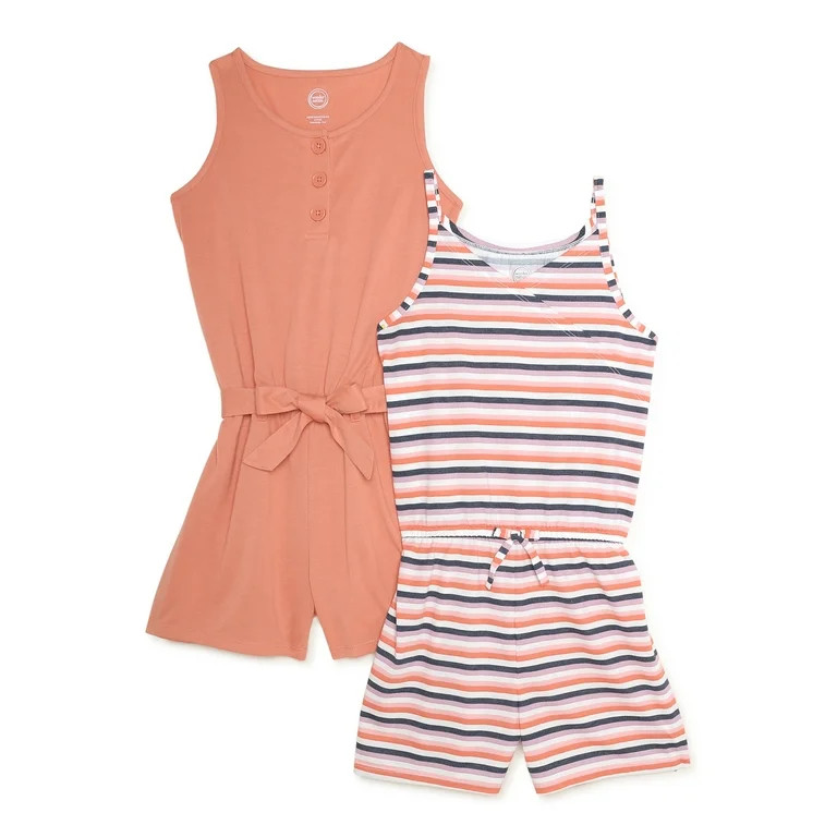 Wonder Nation Girls Sleeveless Knit Romper, 2-Pack, Sizes 4-18 & Plus | Walmart (US)