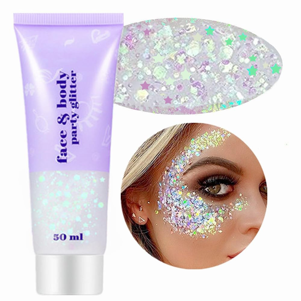 Go Ho Clear White Face Body Glitter - Party Flash Festival Rave Outfits for Women&Kids,Holographi... | Amazon (US)