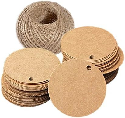 Brown Tag,Kraft Paper Gift Tag with 100 Feet Jute Twine Round Shaped 5.5 cm Blank Hang Tags for C... | Amazon (US)
