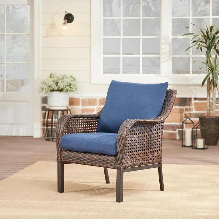 Mainstays Tuscany Ridge Weather Resistant Wicker Outdoor Lounge Chair - Blue/Brown | Walmart (US)