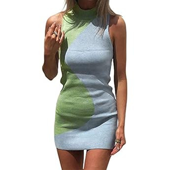 Womens Sexy Knitted Halter Neck Sleeveless Backless Tank Dresses Bodycon Summer E Girls Y2k Club Par | Amazon (US)