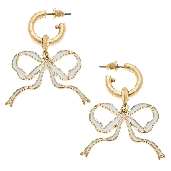 Veronica Game Day Bow Enamel Earrings in White | CANVAS