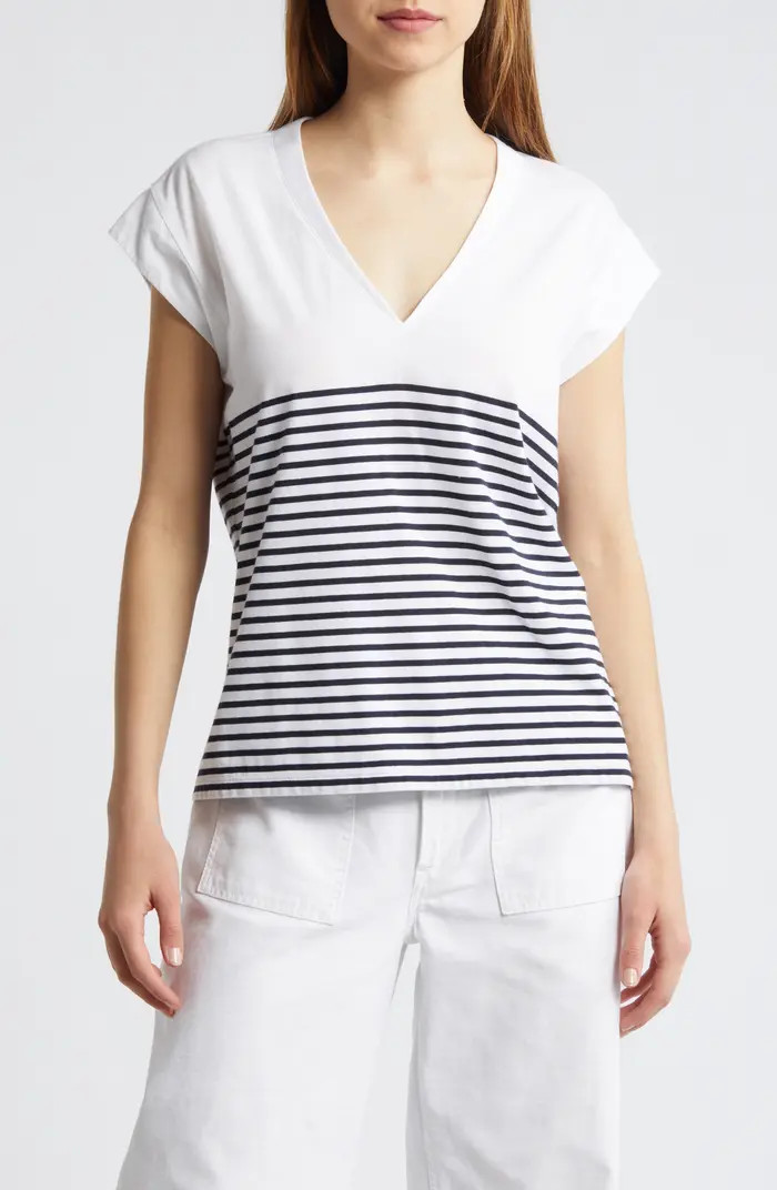 Le Mid Rise Stripe V-Neck Supima® Cotton T-Shirt | Nordstrom