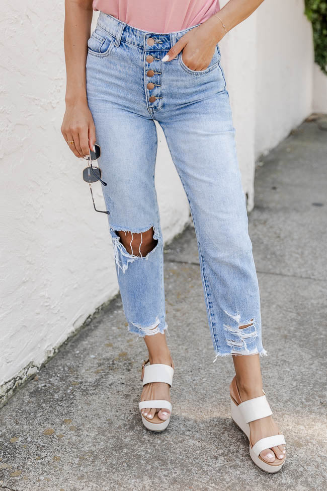Lucy Distressed Girlfriend Medium Wash Jeans FINAL SALE | Pink Lily