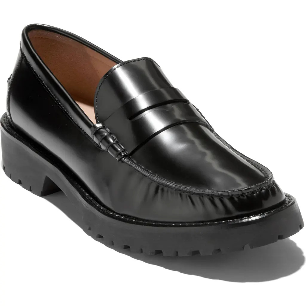 Cole Haan Treena Lug Penny Loafer in Black Box Leather at Nordstrom, Size 7 | Nordstrom