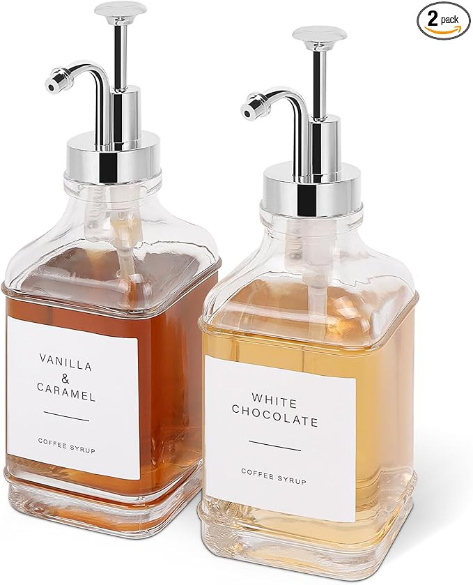 Coffee Syrup Dispenser for Coffee Bar, Clear Glass Syrup Bottles with Pump, Refillable Maple Syru... | Amazon (US)