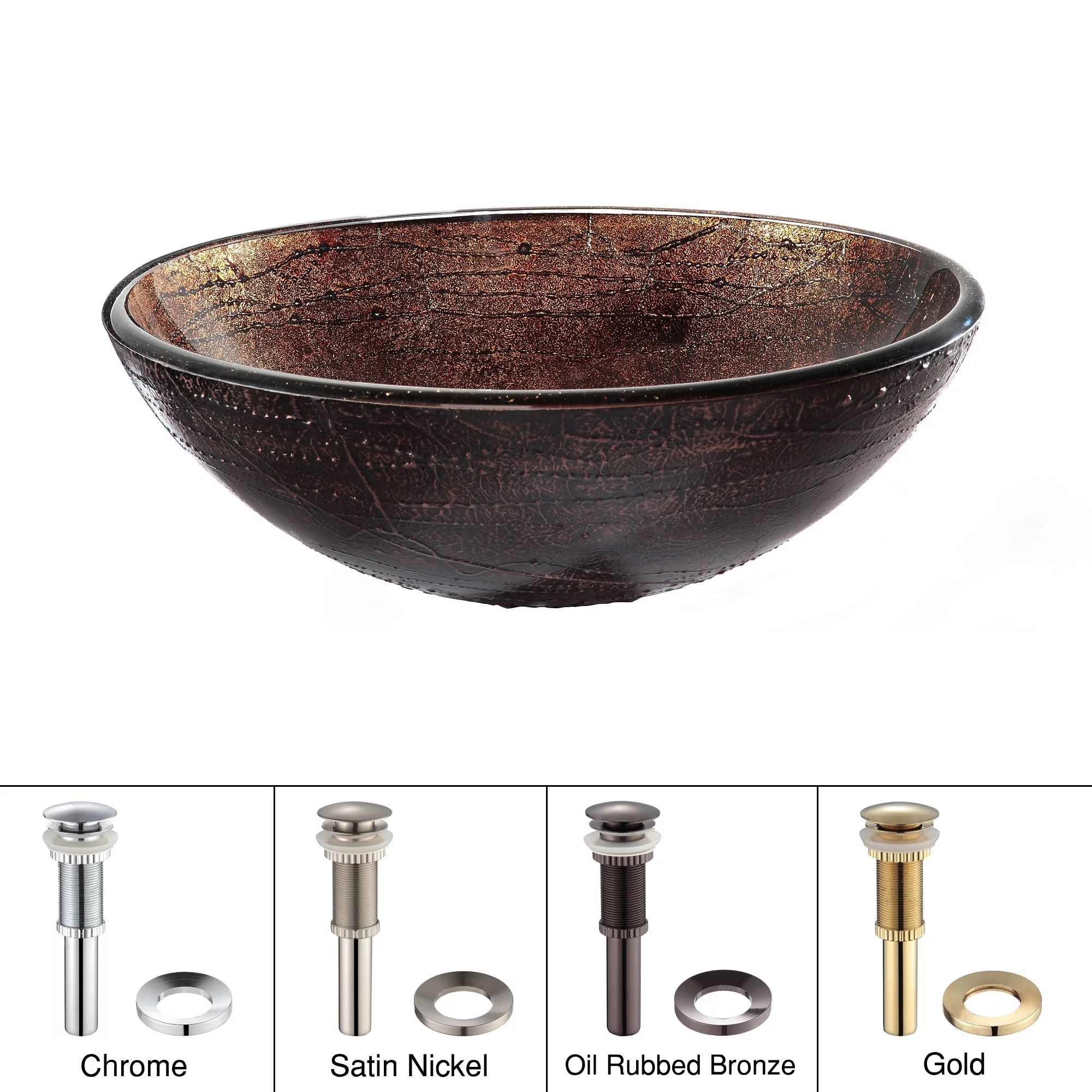 KRAUS Copper Illusion Glass Vessel Sink in Brown with Pop-Up Drain and Mounting Ring in Chrome | Walmart (US)