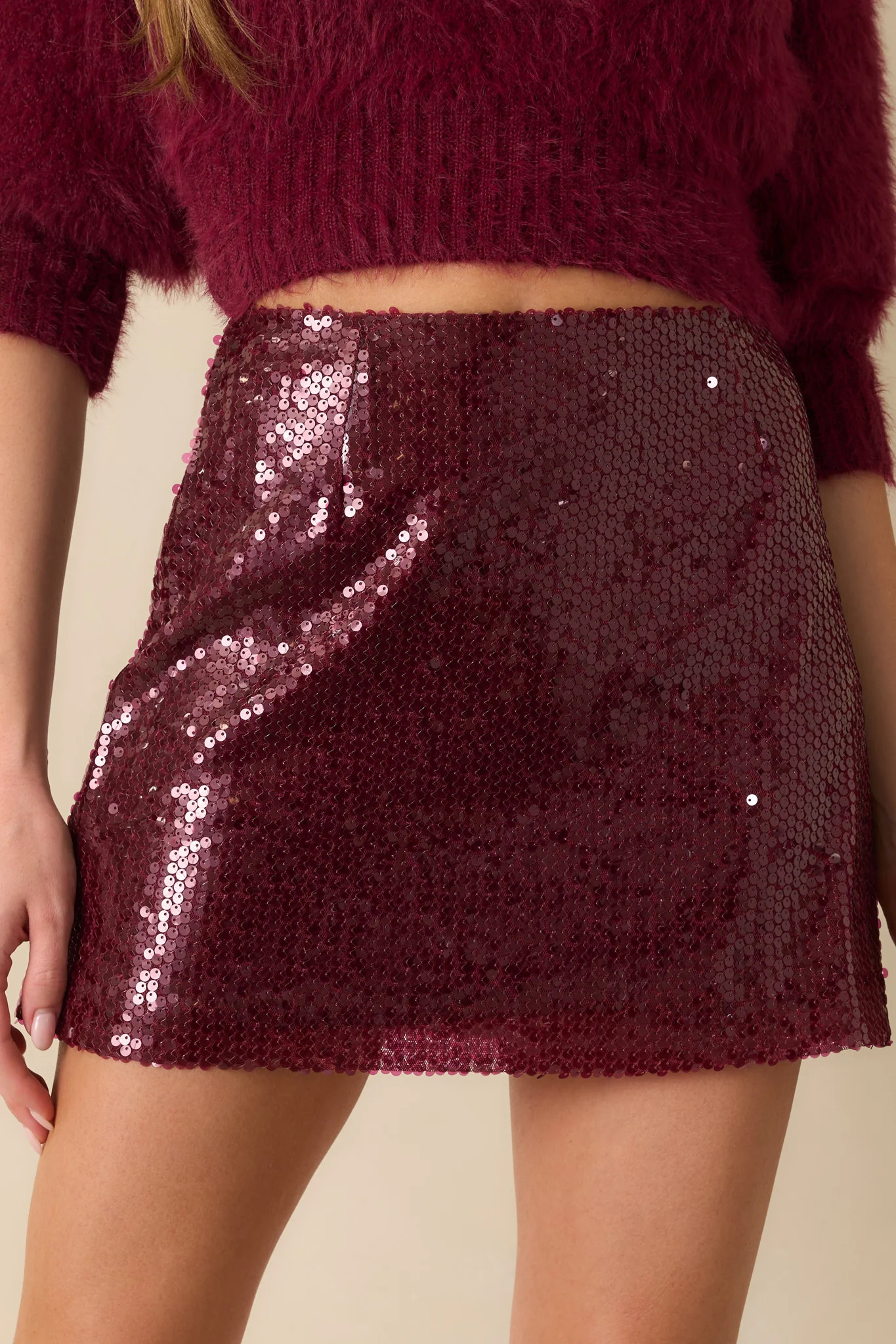 MINKPINK Agnes Wine Purple Sequin Mini Skirt | Red Dress