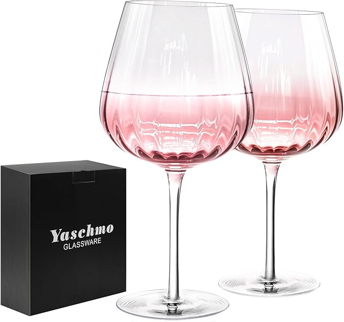 Pink Wine Glasses Set of 2, Birthday Gifts for Women, 21oz Large Wine Glasses, Colored Crystal Gl... | Amazon (US)