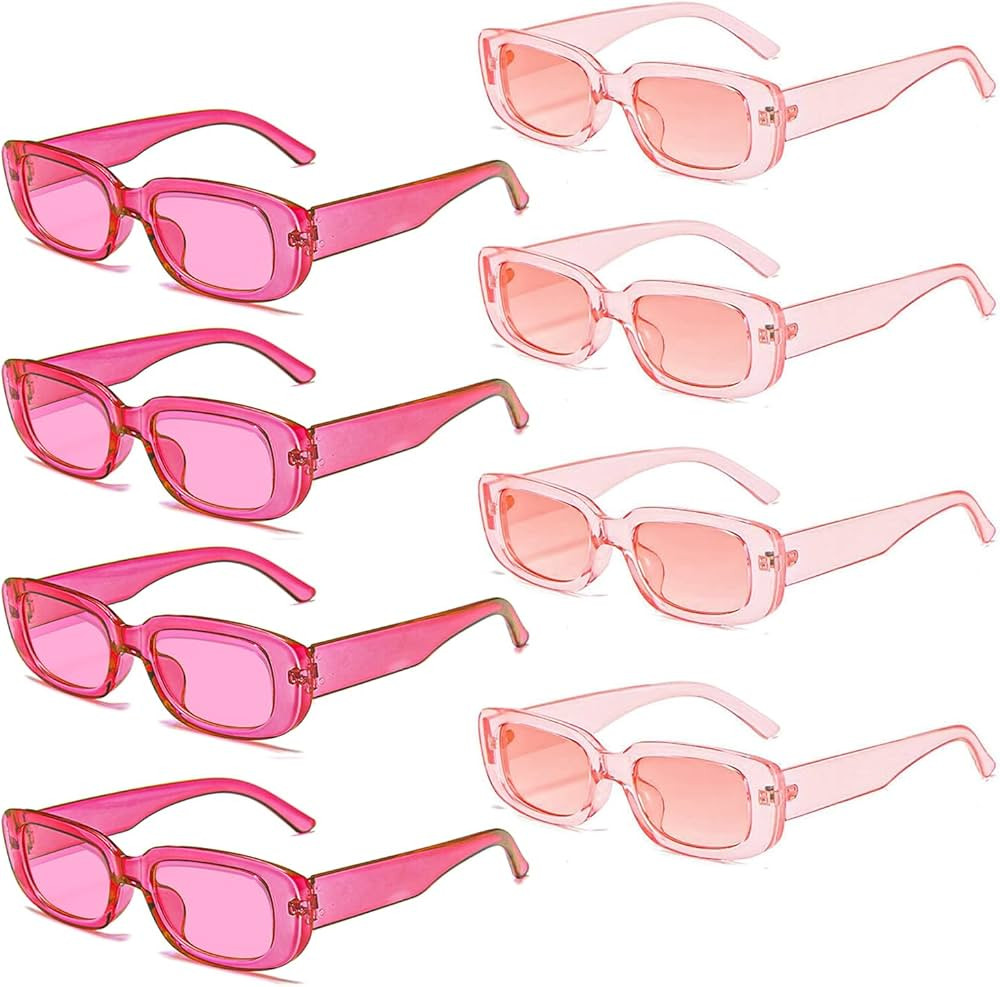 Pibupibu 8 Pack Ombre Pink Rectangle Sunglasses for Women Bulk, Retro Small/Chunky Rectangle Glasses Party Favors | Amazon (US)