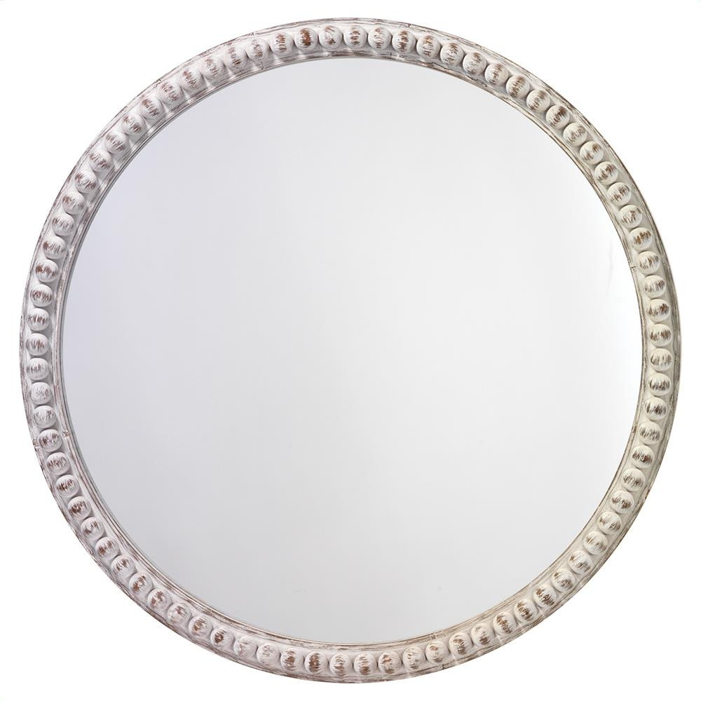 Janis Coastal Beach White Washed Wood Round Wall Mirror | Kathy Kuo Home