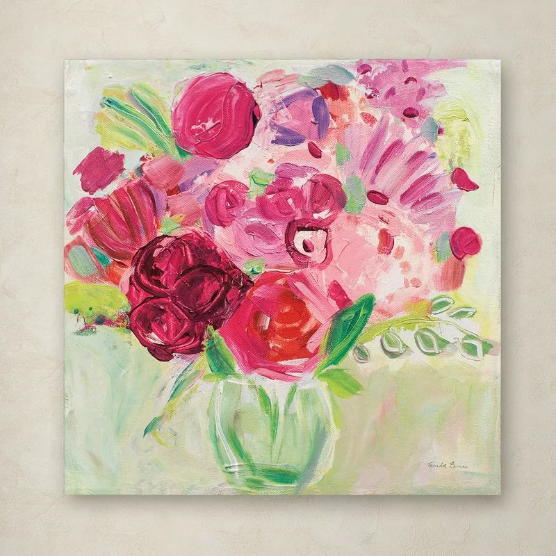 " Pink And Red Florals " by Farida Zaman Print on Canvas | Wayfair North America