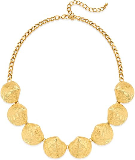 YUJIE Gold Plated Seashell Choker Necklace for Women Exaggerated Statement Chunky Ocean Shell Col... | Amazon (US)