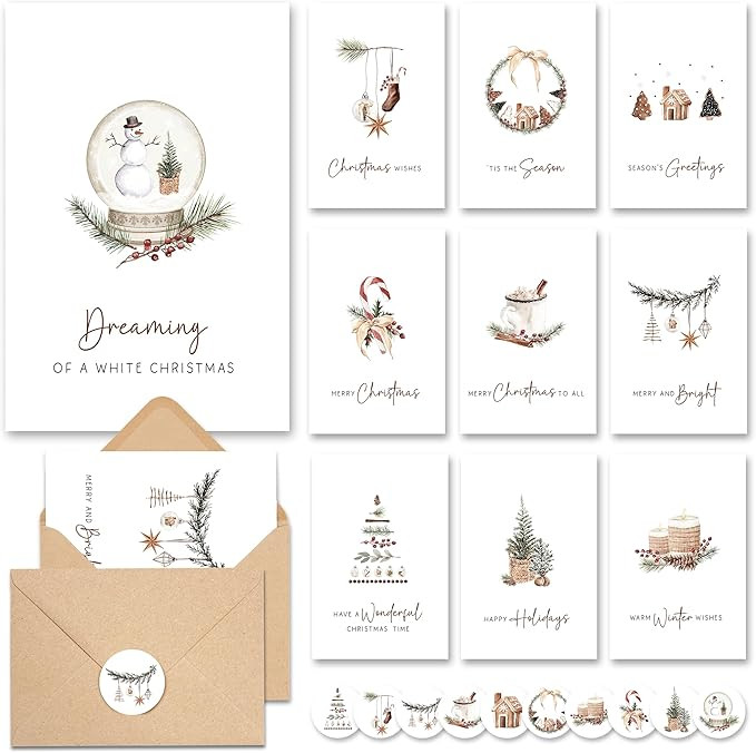 AUDREE Christmas Cards With Envelopes & Matching Stickers (20 Pack 4"x6") - Assortment Boxed Holi... | Amazon (US)