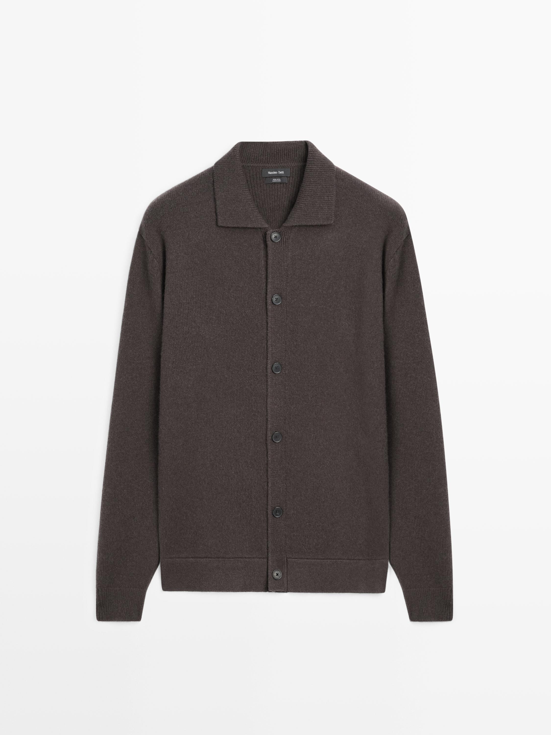 100% wool knit cardigan with polo collar | Massimo Dutti UK