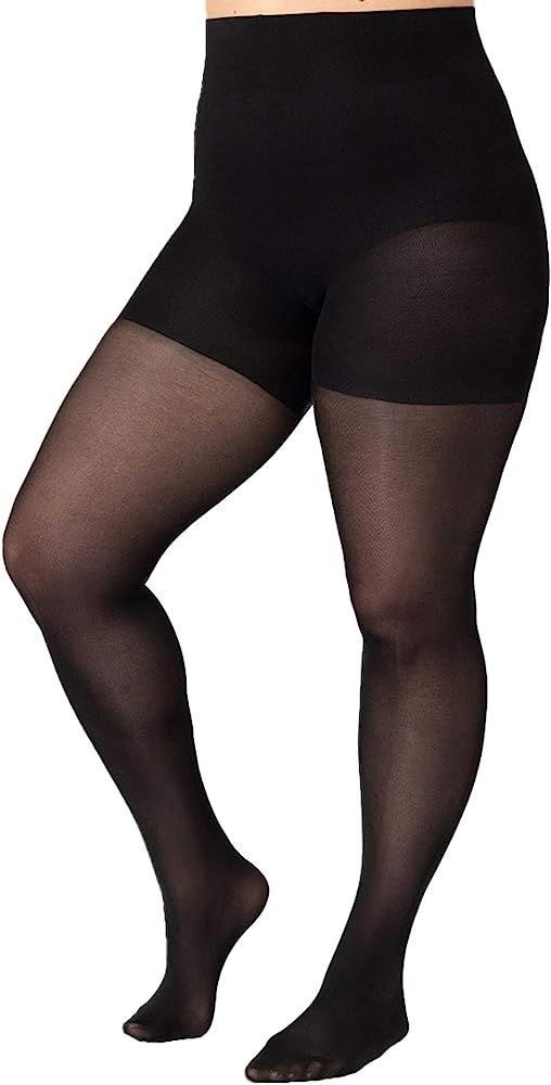 Shapermint Solid Black Opaque Tights with Nylon Control Top Hosiery Pantyhose for Women from Small t | Amazon (US)