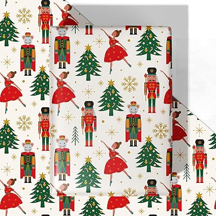 WRAPLULU Red Christmas Nutcracker Wrapping Paper - 4 Jumbo Sheets, 28 * 40 Inches - Christmas Tre... | Amazon (US)
