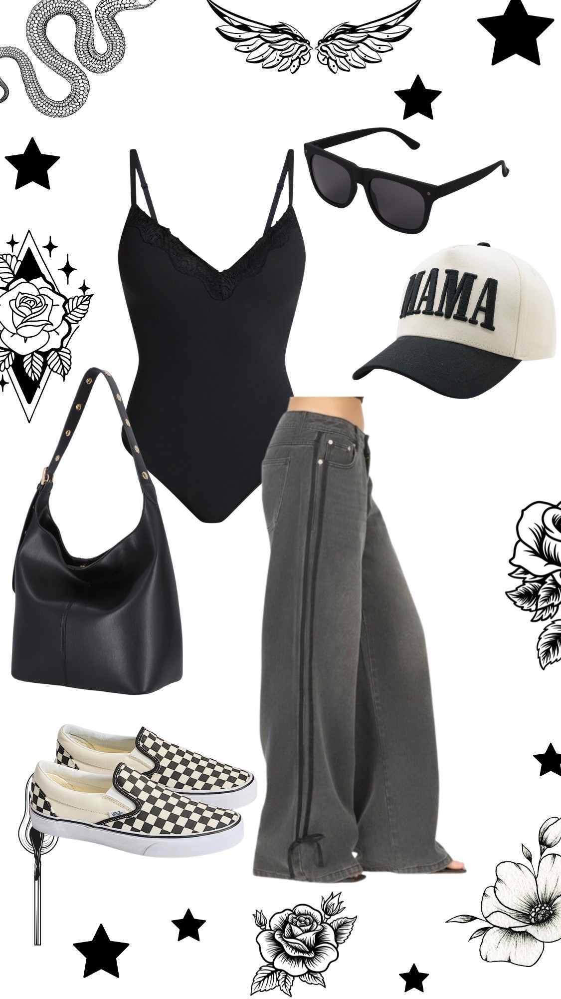 Baggy pants with lace tank top bodysuit. Edgy alternative outfit ideas. 

#LTKgrwm #LTKootd #LTKMidsize